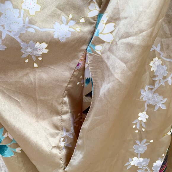 Peacock Kimono Bat Wing Sleeves Golden Beige Orchids Floral No Belt Size XL - Picture 10 of 12